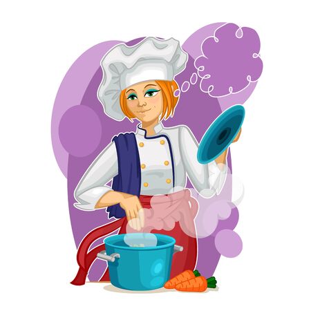 Cartoon Color Character Person Female Woman Cook Concept. Vectorのイラスト素材
