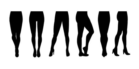 Cartoon Silhouette Black Women Legs Icon Set. Vectorのイラスト素材