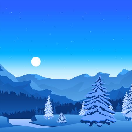 Cartoon Winter Landscape Banner Card Poster. Vectorのイラスト素材