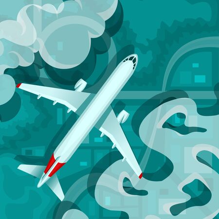 Cartoon Color Flying Airplane in Sky Concept. Vectorのイラスト素材