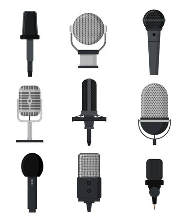 Cartoon Color Microphones Sign Icon Set. Vectorのイラスト素材