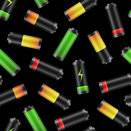 Realistic Detailed 3d Battery Charge Indicators Seamless Pattern Background. Vectorのイラスト素材