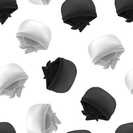 Realistic 3d Detailed White and Black Blank Bandana Seamless Pattern Background. Vectorのイラスト素材