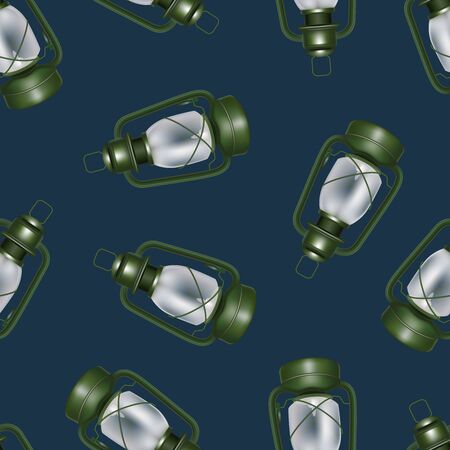Realistic 3d Detailed Old Oil Lantern Seamless Pattern Background. Vectorのイラスト素材