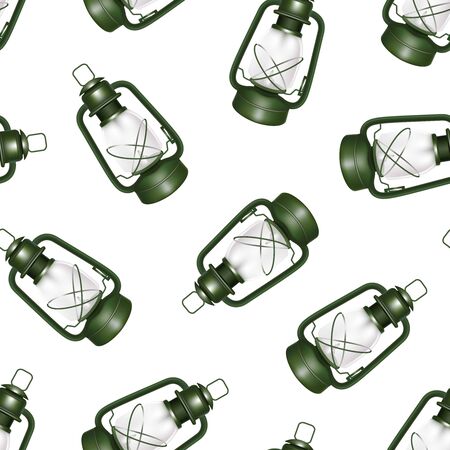 Realistic 3d Detailed Old Oil Lantern Seamless Pattern Background. Vectorのイラスト素材