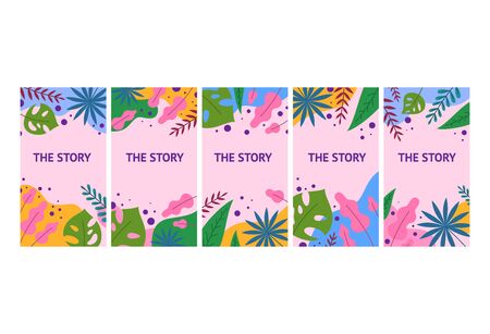 Floral Cover Social Networks Stories App Screens Web Banners Cards Set. Vectorのイラスト素材