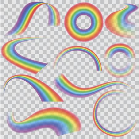 Realistic Detailed 3d Rainbows Different Shape Set. Vectorのイラスト素材