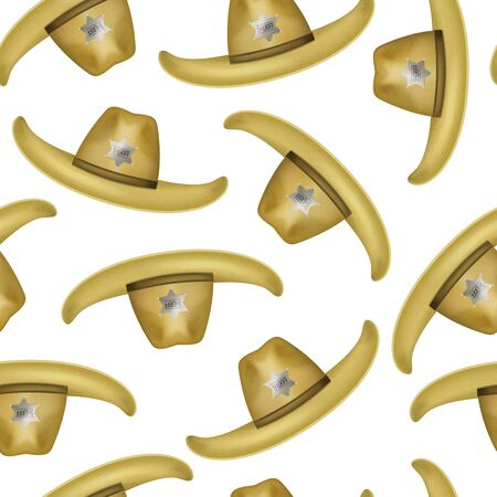 Realistic 3d Detailed Brown Sheriff Hat Seamless Pattern Background. Vectorのイラスト素材