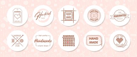 Handmade Colorful Line Logos Icons Set. Vectorのイラスト素材