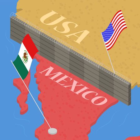 Border Wall Between Mexico and The United States Concept 3d Isometric View. Vectorのイラスト素材