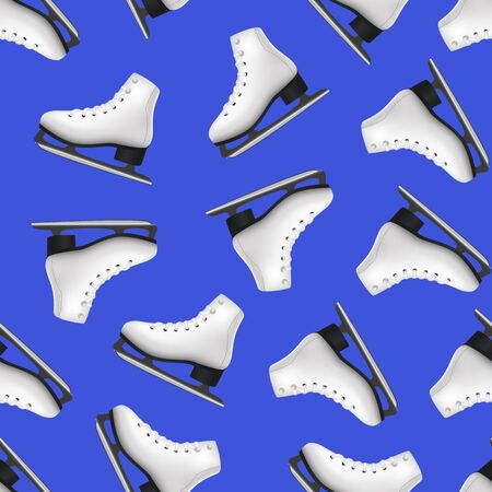 Realistic 3d Detailed White Figure Skates Seamless Pattern Background. Vectorのイラスト素材