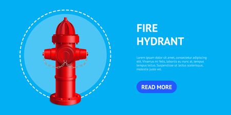 Realistic 3d Detailed Red Fire Hydrant Card. Vectorのイラスト素材