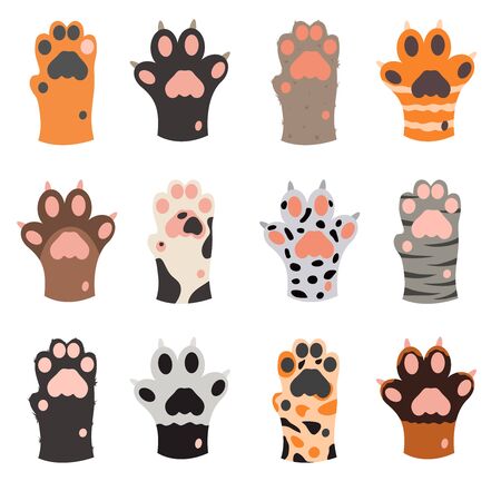 Cartoon Color Cat Foots Icons Set. Vectorのイラスト素材