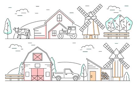Farm Products Concept Contour Linear Style. Vectorのイラスト素材