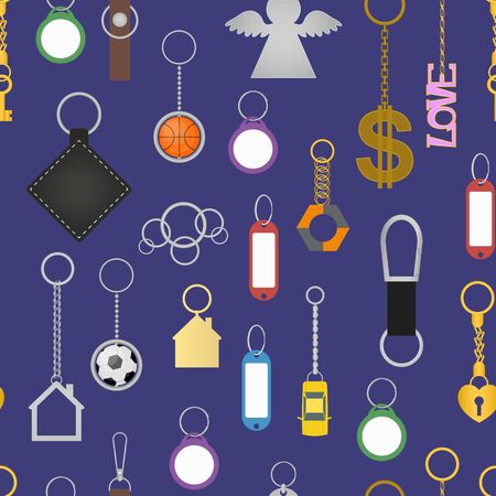 Cartoon Color Keychains Seamless Pattern Background . Vectorのイラスト素材