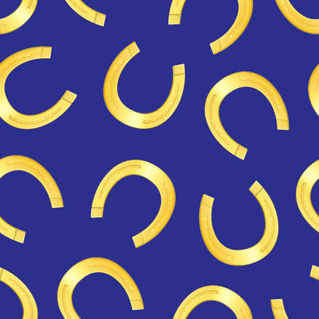 Realistic 3d Detailed Shiny Gold Horseshoe Seamless Pattern Background. Vectorのイラスト素材