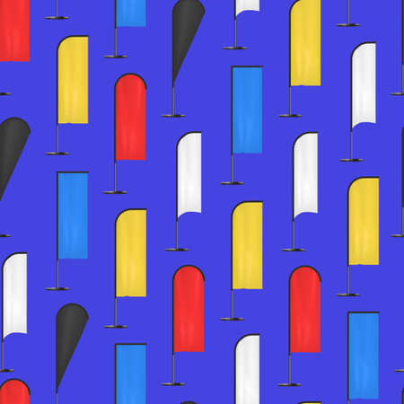 Realistic 3d Detailed Color Blank Expo Banner Flag Seamless Pattern Background. Vectorのイラスト素材