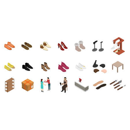 Shoe Work Shop Icons Concept 3d Isometric View. Vectorのイラスト素材
