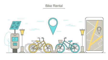 Bike Rental Service Concept Contour Linear Style. Vectorのイラスト素材