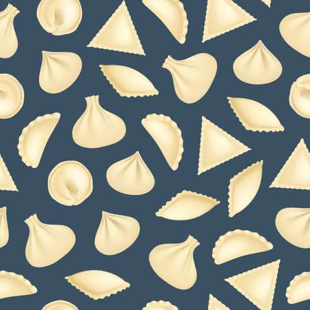 Realistic 3d Detailed Dumplings Concept Seamless Pattern Background. Vectorのイラスト素材