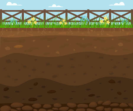 Cartoon Color Soil Landscape Scene Concept. Vectorのイラスト素材