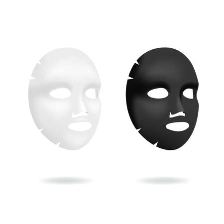 Realistic 3d Detailed White and Black Blank Facial Mask Cosmetics Template Mockup Set. Vectorのイラスト素材