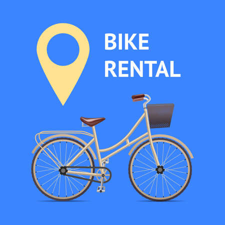 Realistic 3d Detailed Bike with Front Wicker Basket Card. Vectorのイラスト素材
