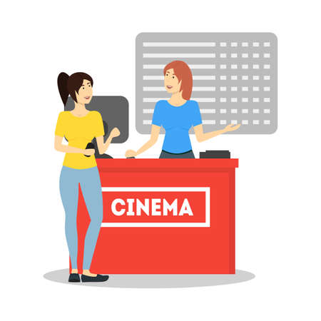 Cartoon Characters People In Cinema Theatre. Vectorのイラスト素材