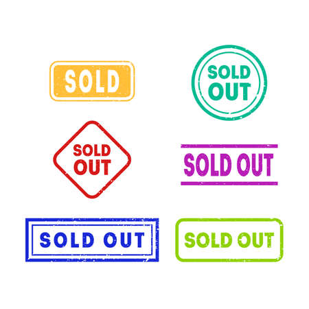 Colorful Sold Out Labels or Stamps Set. Vectorのイラスト素材