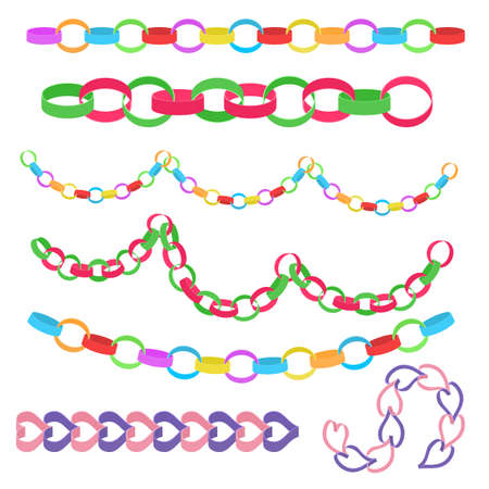 Cartoon Different Paper Colorful Chains Set. Vectorのイラスト素材