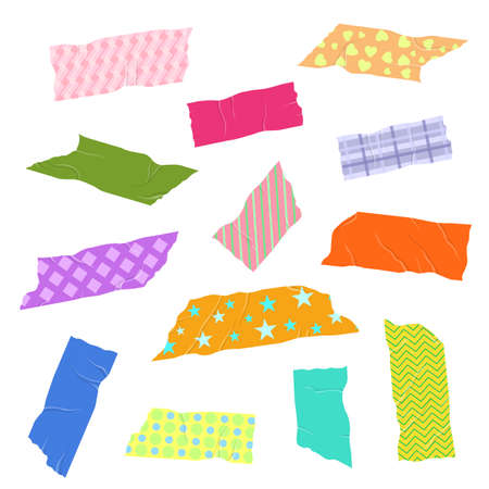 Cartoon Color Japanese Washi Tape Set. Vectorのイラスト素材
