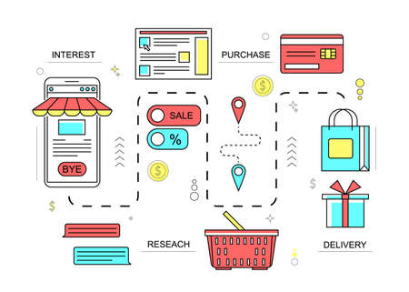 Customers Journey Marketing Concept Contour Linear Style. Vectorのイラスト素材