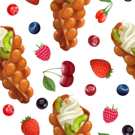 Realistic 3d Detailed Hong Kong Wafer Seamless Pattern Background. Vectorのイラスト素材