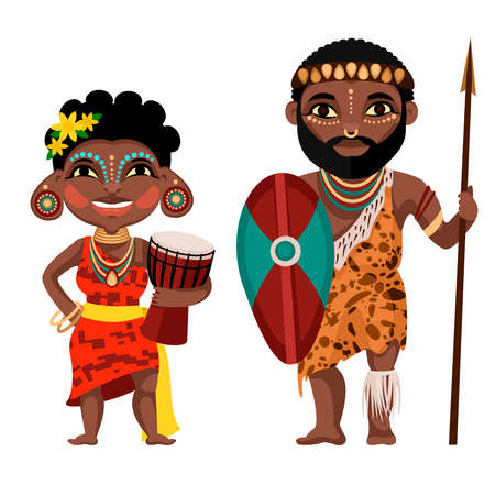 Cartoon Color Characters People African Concept. Vectorのイラスト素材