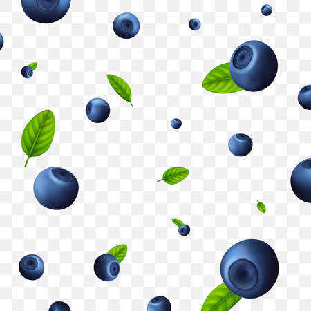 Realistic Detailed 3d Raw Blueberry Berries Seamless Pattern Background. Vectorのイラスト素材