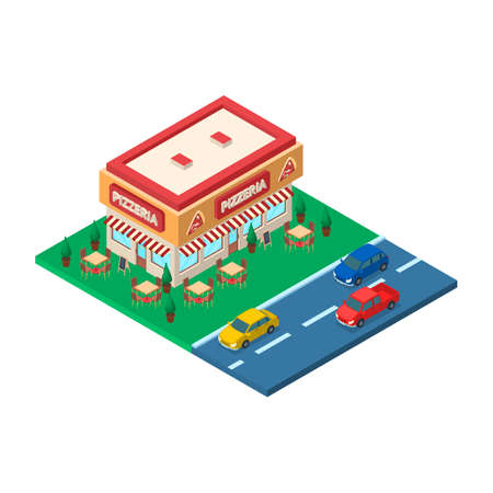 Pizzeria Building Concept 3d Isometric View. Vectorのイラスト素材