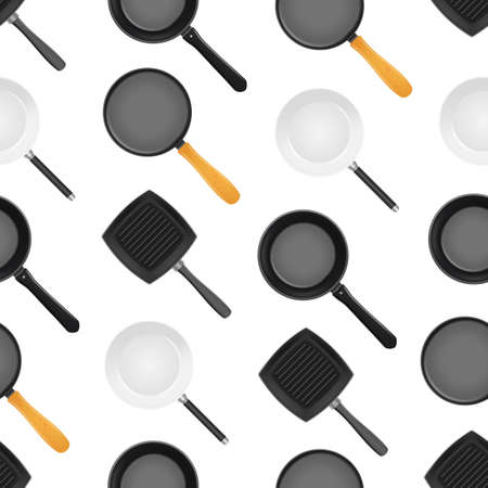 Realistic 3d Detailed Frying Pan Seamless Pattern Background. Vectorのイラスト素材