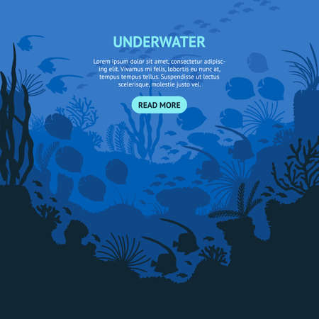 Cartoon Underwater Blue Ocean Concept Card. Vectorのイラスト素材