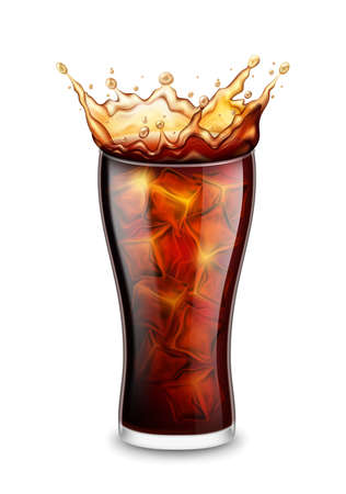 Realistic Detailed 3d Glass with Splash of Drink and Ice Cubes. Vectorのイラスト素材