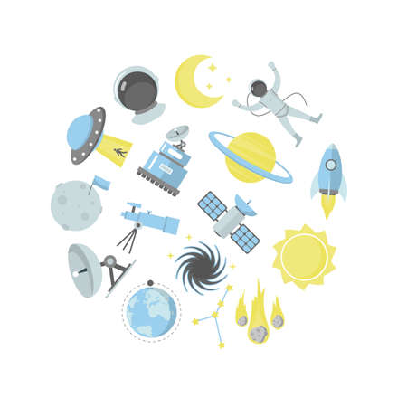 Cartoon Color Cosmos Concept Round Design Template Banner. Vectorのイラスト素材