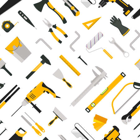 Cartoon Color Hand Tool Concept Seamless Pattern Background . Vector