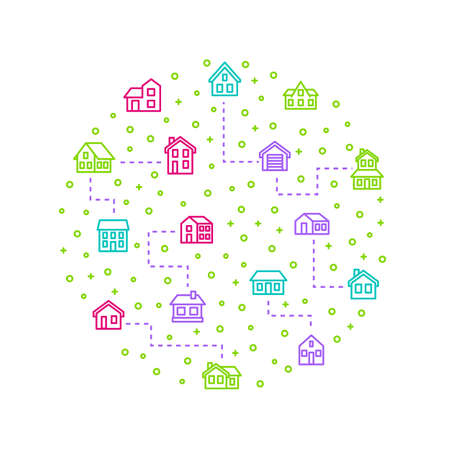 Home Signs Thin Line Concept Round Design Banner. Vectorのイラスト素材