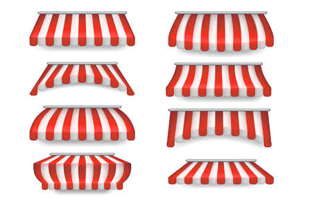 Realistic Detailed 3d Sunshade Outdoor Awnings Set. Vectorのイラスト素材
