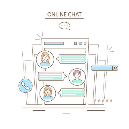 Characters People and Online Chat Concept Contour Linear Style. Vectorのイラスト素材
