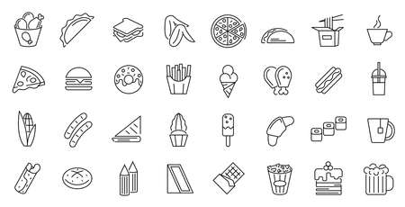 Fastfood Sign Thin Line Icon Set. Vectorのイラスト素材