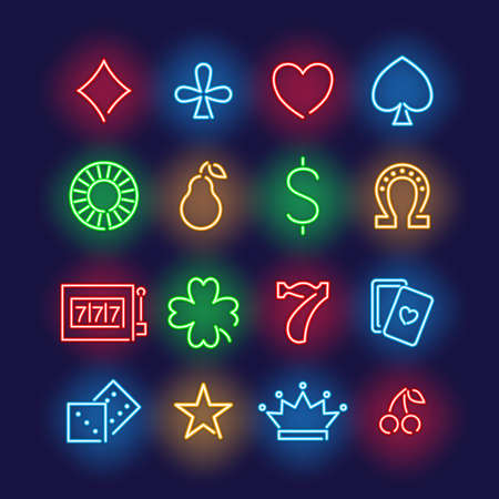 Game Casino Neon Color Thin Line Icon Set. Vectorのイラスト素材