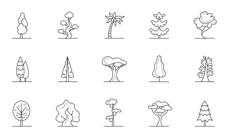 Trees Sign Black Thin Line Icon Set. Vectorのイラスト素材