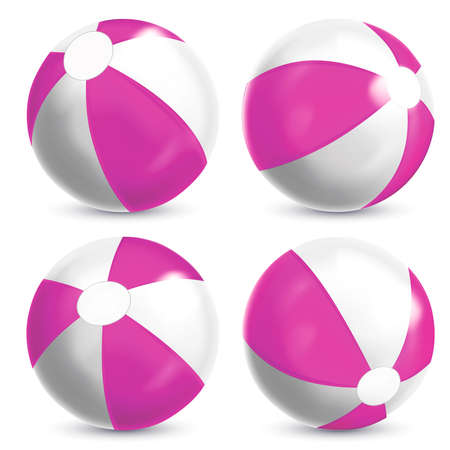 Realistic Detailed 3d Beach Ball Set. Vectorのイラスト素材