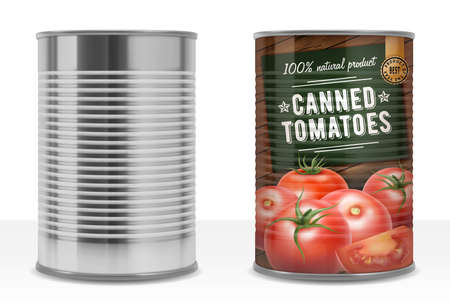 Realistic Detailed 3d Canned Tomato Puree Set. Vectorのイラスト素材