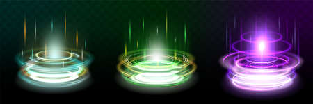 Realistic Detailed 3d HUD Holograms Portal Set. Vectorのイラスト素材